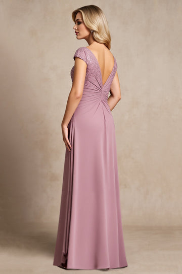 Vintage Mauve Chiffong En linje Applique Klänning för brudens mor